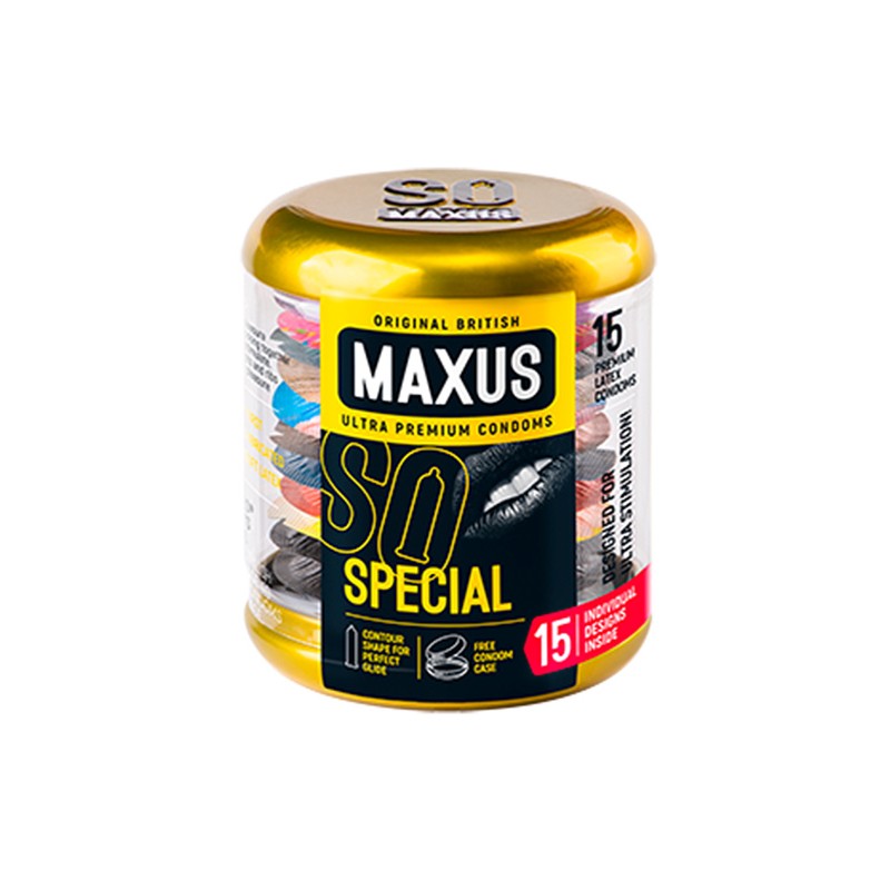 Презервативы Maxus, латекс, точечные, ребристые, железный кейс,15 шт.