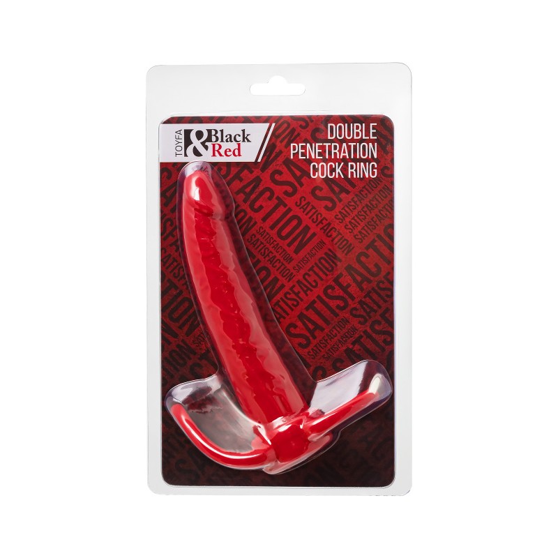 Насадка на пенис для двойного проникновения Black&Red by TOYFA , силикон, красный, 16,5 см