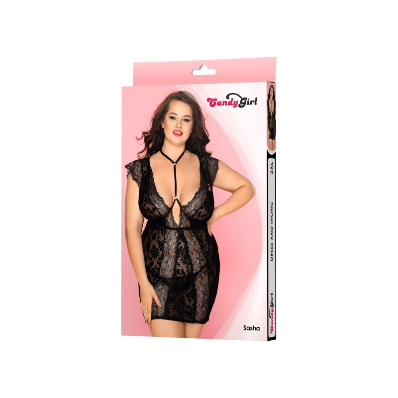 Нижнее платье и стринги Candy Girl Sasha черные, 2XL