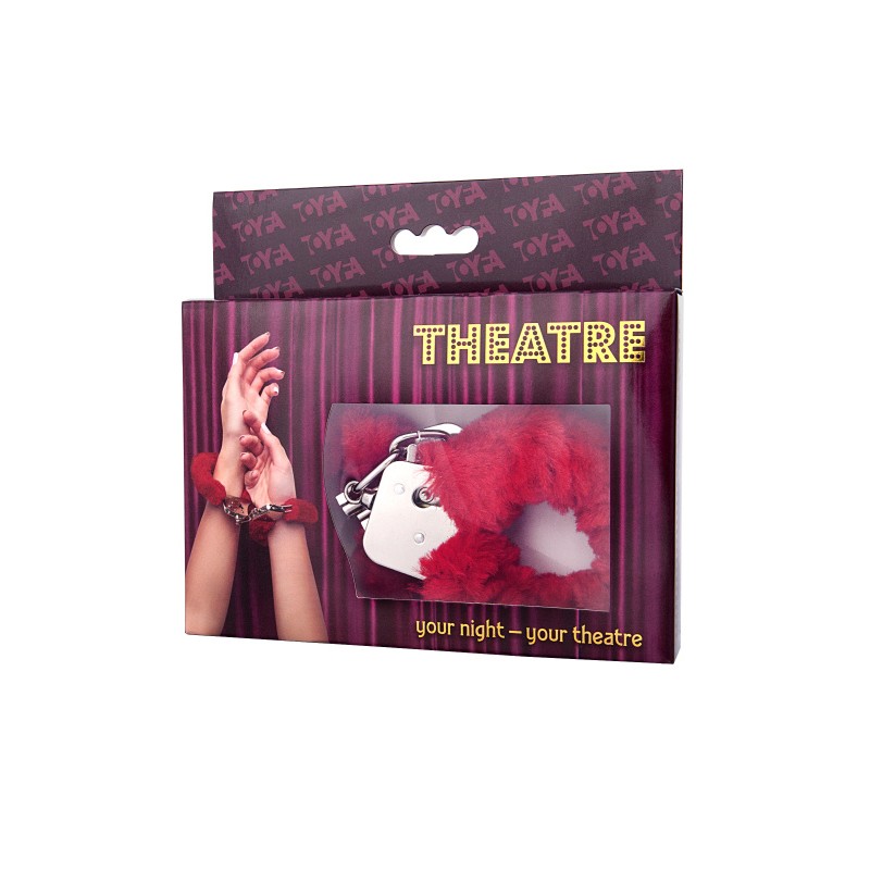 Наручники TOYFA Theatre, меховые,  красные, 28 см.
