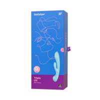 Нереалистичный вибратор Satisfyer Triple Oh, силикон, голубой, 24 см