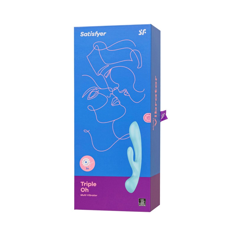 Нереалистичный вибратор Satisfyer Triple Oh, силикон, голубой, 24 см