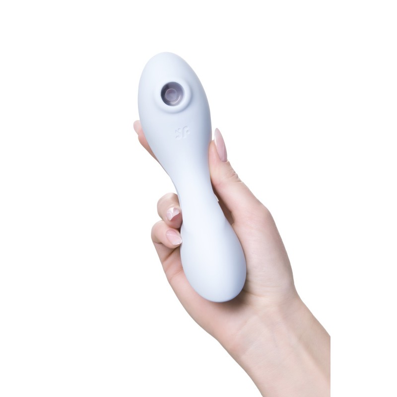 Вакуумный стимулятор клитора с вибрацией Satisfyer Curvy Trinity 5+ Connect App, голубой, 16,5 см