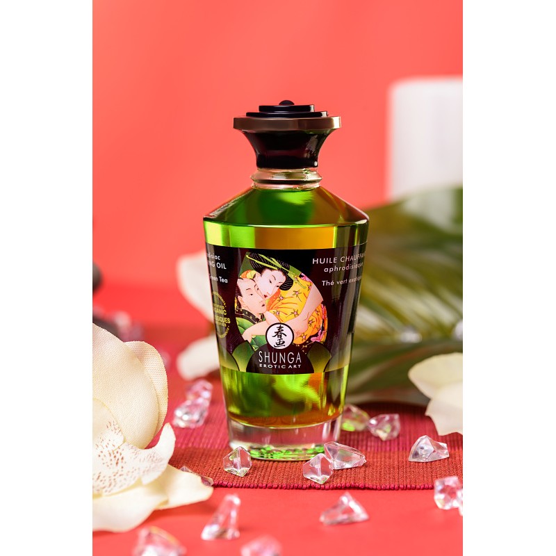 Масло массажное для тела Shunga «Экзотический зеленый чай» (Exotic Green Tea), разогревающее, 100мл.