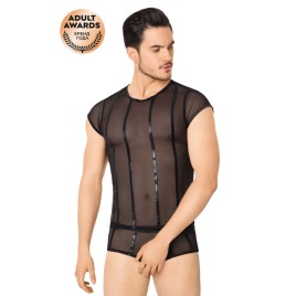 Костюм-сетка с полосками мужской SoftLine Collection (майка, шорты), черный, XL