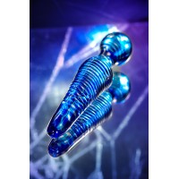 Двусторонний фаллоимитатор Sexus Glass, стекло, синий, 17 см