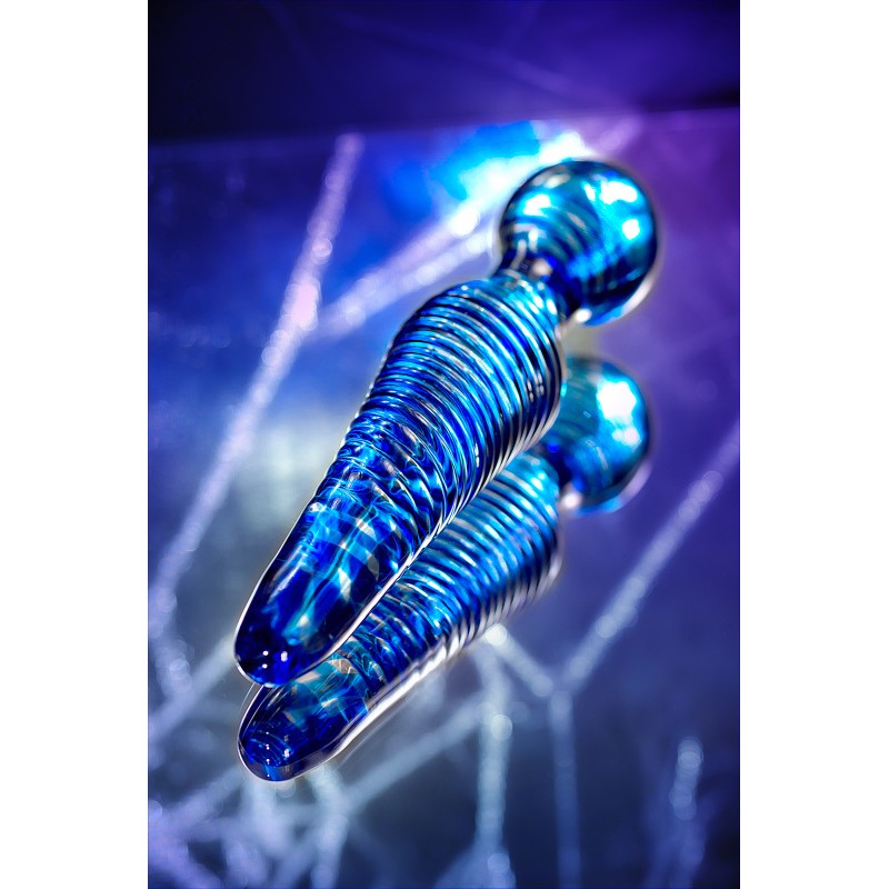 Двусторонний фаллоимитатор Sexus Glass, стекло, синий, 17 см