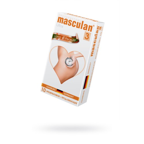 Презервативы Masculan, ultra 3, латекс, кольца, точечные, анестетик, 19 см, 5,3 см, 10 шт.
