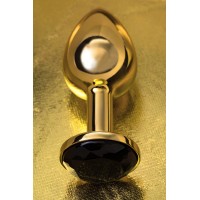 Анальная втулка Metal by TOYFA, металл, золотая, с черным кристаллом, 7,5 см, Ø 3 см, 145 г