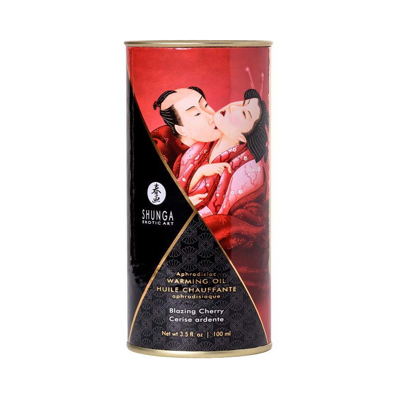 Масло массажное для тела Shunga «Пылающая вишня» (Blazing Cherry), разогревающее, 100 мл.