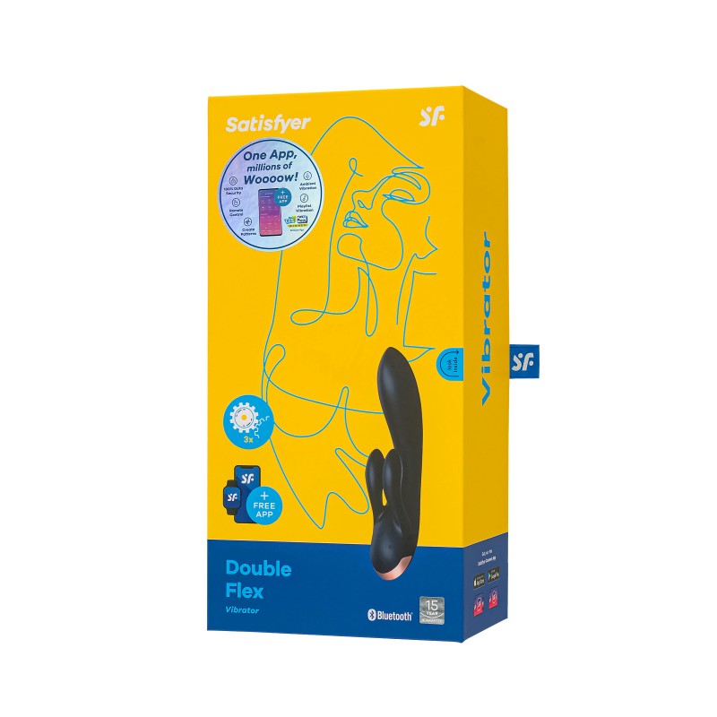 Вибратор с клиторальным стимулятором Satisfyer Double Flex Connect App, черный, силикон, 20 см