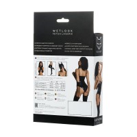 Боди Glossy KATHERIN из материала Wetlook на шнуровке, черное, S