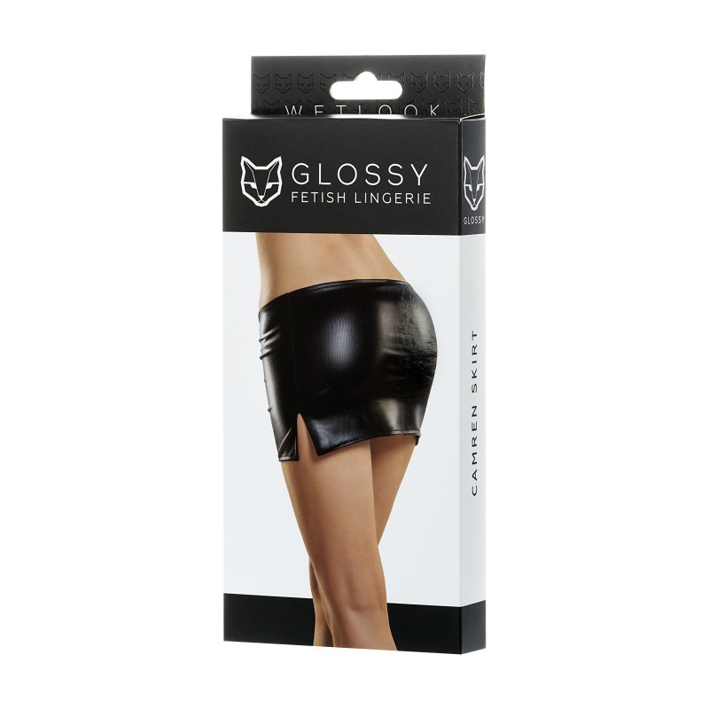 Мини-юбка Glossy CAMREN из материала Wetlook, черный, XL