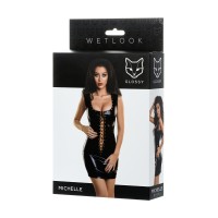 Платье Glossy MICHELLE из материала Wetlook с заклепками, черный, L
