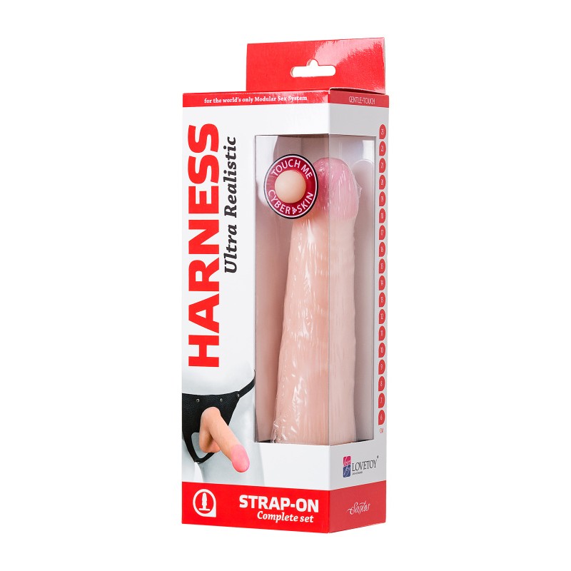 Страпон на креплении LoveToy с поясом Harness, реалистичный, neoskin, телесный, 17,5 см