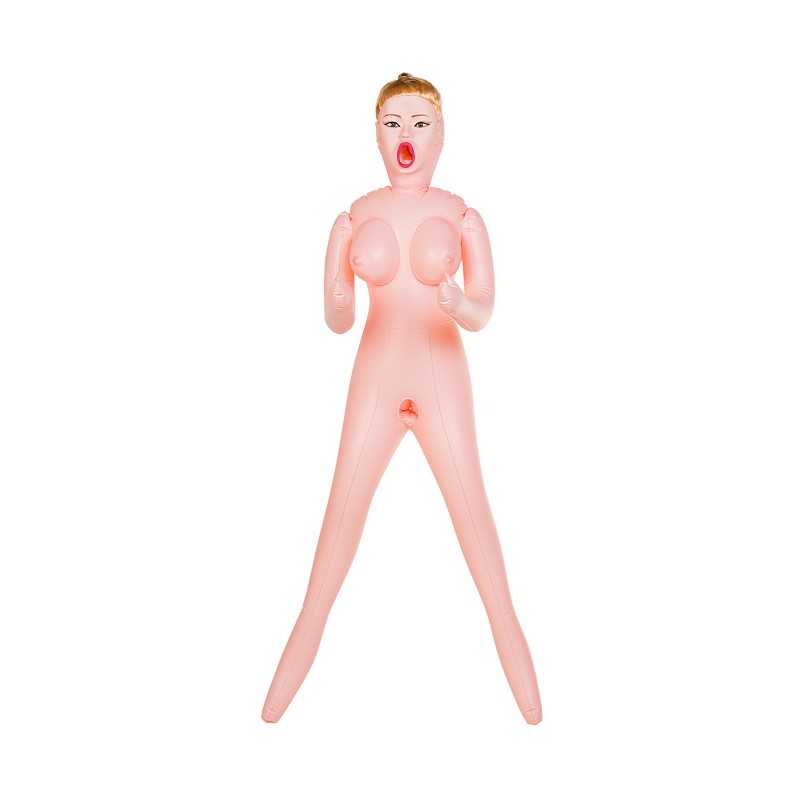 Кукла надувная Dolls-X by TOYFA Hannah, блондинка, с тремя отверстиями, кибер вставка: вагина