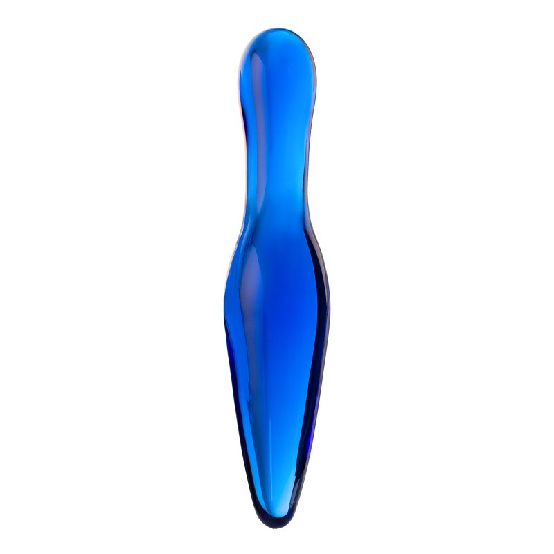 Двусторонний фаллоимитатор Sexus Glass, стекло, синий, 17,5 см