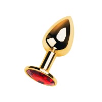 Анальная втулка Metal by TOYFA, металл, золотая, с красным кристаллом, 7 см, Ø 2,8 см, 50 г