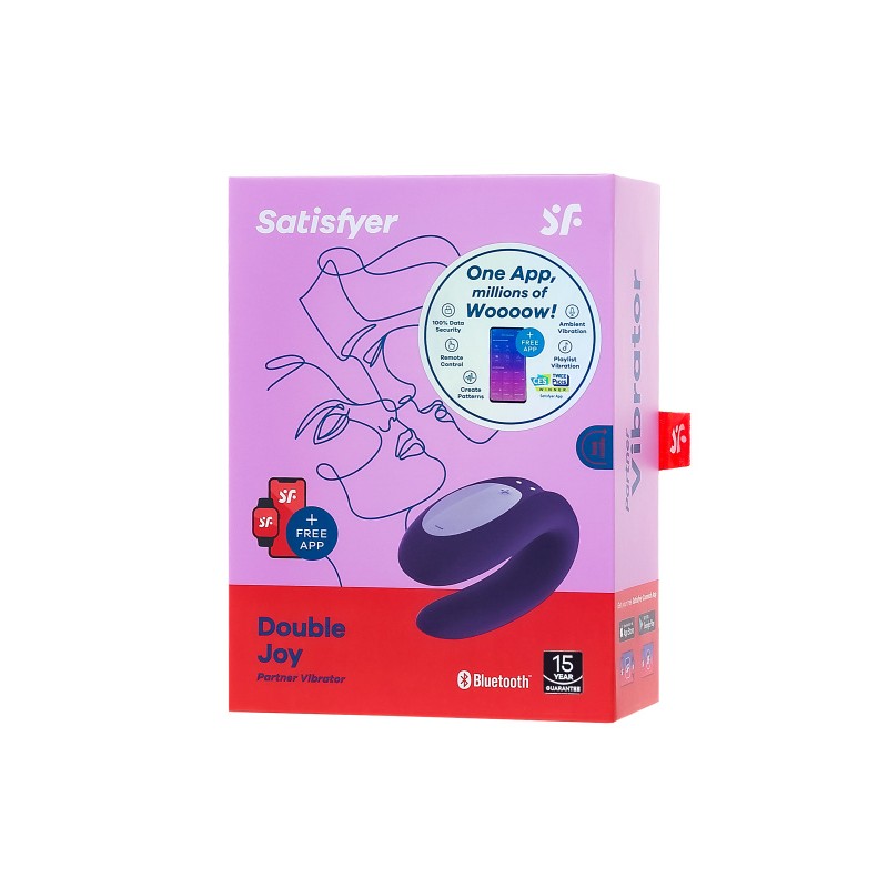 Многофункциональный стимулятор для пар Satisfyer Double Joy Connect App, силикон, фиолетовый, 18 см