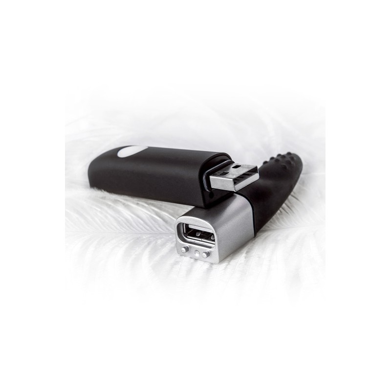 Вибратор клиторальный Qvibry 8Gb USB памяти, силикон, черный, 12 см