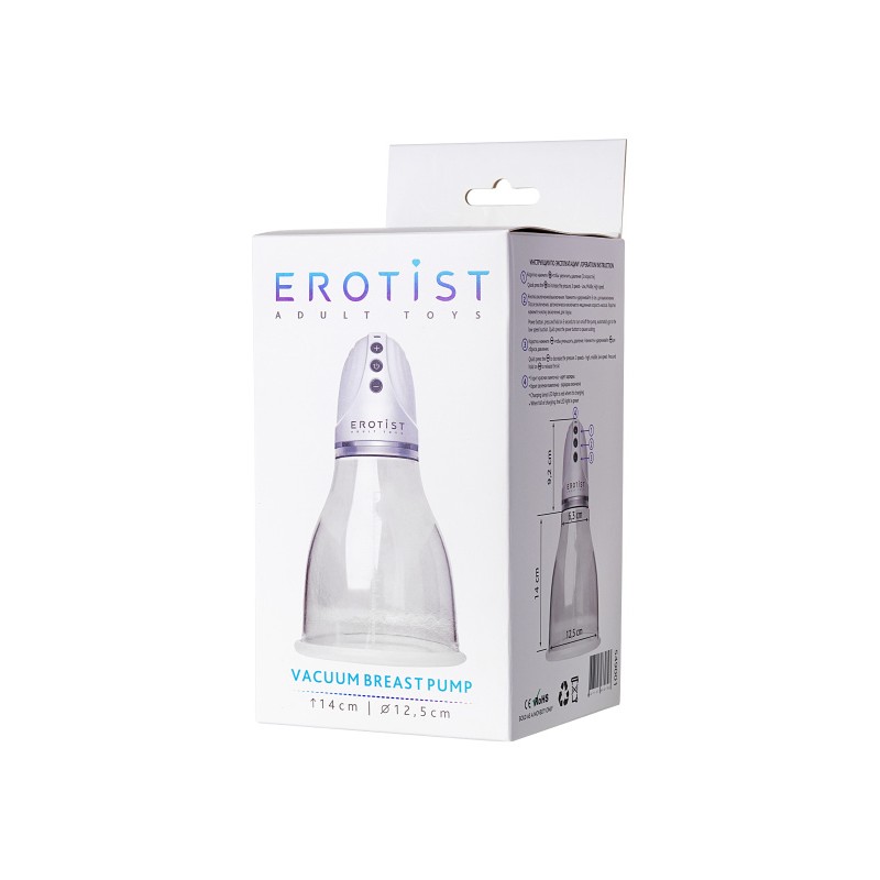Вакуумная помпа для груди Erotist, ABS пластик, прозрачная, 22 см