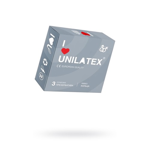 Презервативы Unilatex, ribbed, латекс, ребристые, 19 см, 5,4 см, 3 шт.