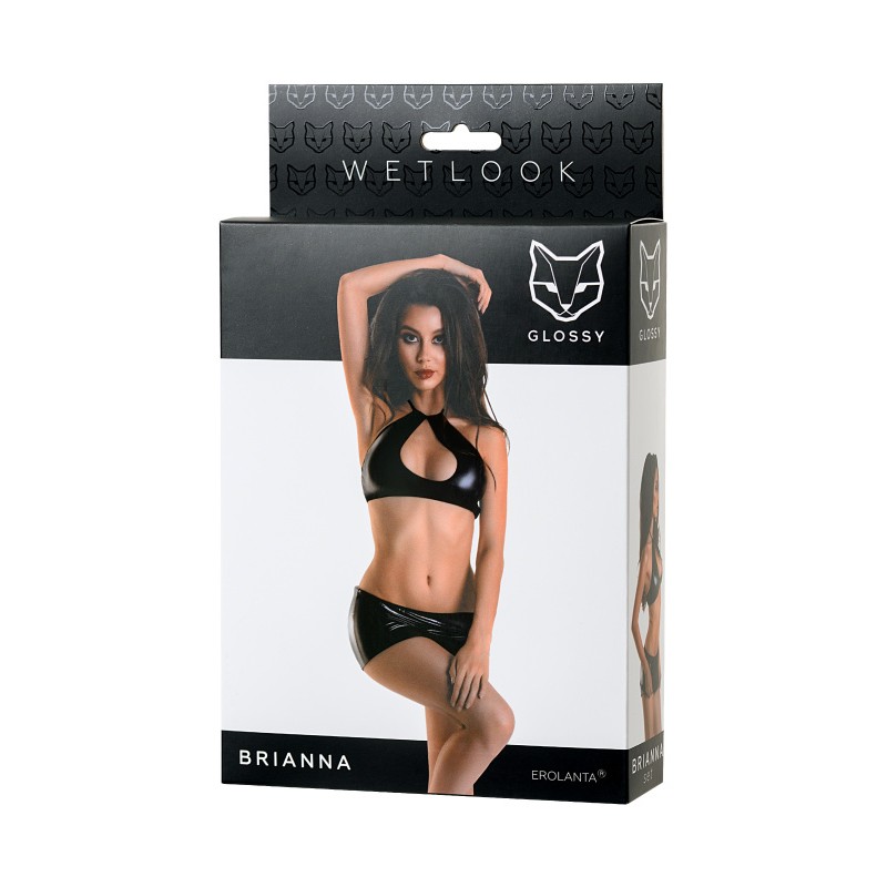 Комплект Glossy Brianna из материала Wetlook, черный, XL