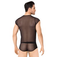 Костюм-сетка с полосками мужской SoftLine Collection (майка, шорты), черный, XL