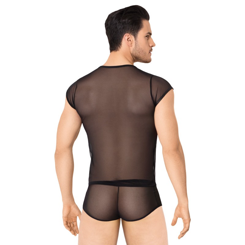 Костюм-сетка с полосками мужской SoftLine Collection (майка, шорты), черный, XL
