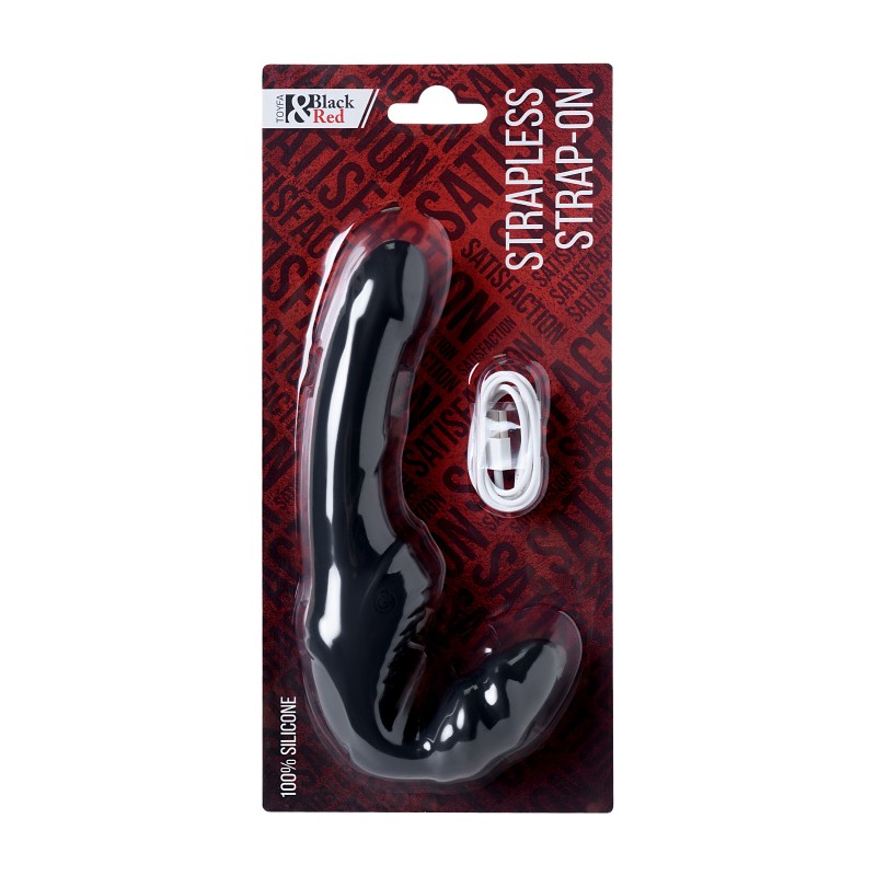 Безремневой страпон Black & Red by TOYFA с вибрацией, силикон, черный, 35 см