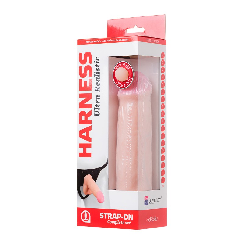 Страпон на креплении LoveToy с поясом Harness, реалистичный, neoskin, телесный, 21 см