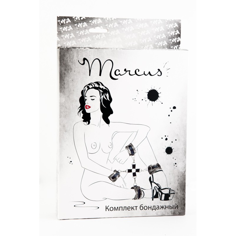 Кружевной бондажный комплект TOYFA Marcus (сцепка, наручники и оковы), серебряная