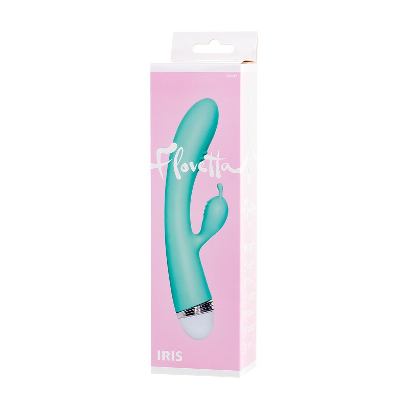 Вибратор с клиторальным стимулятором Flovetta Iris, силикон, голубой, 22 см