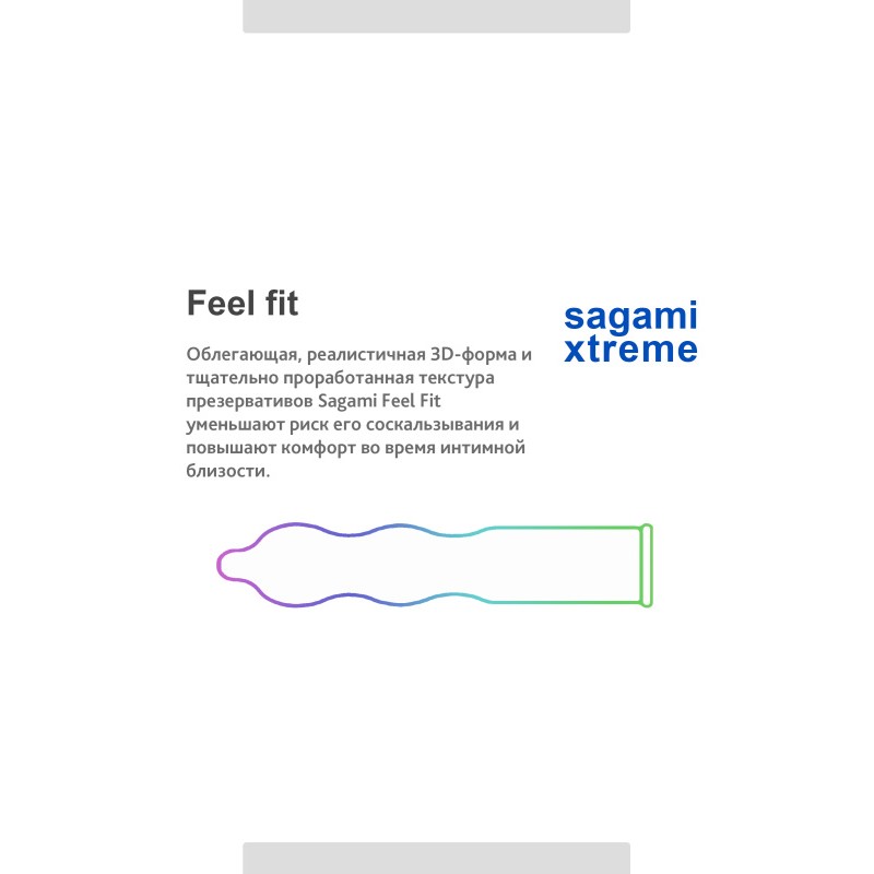 Презервативы Sagami, extreme, feel fit, гладкие, 19 см, 5,1 см, 3 шт.