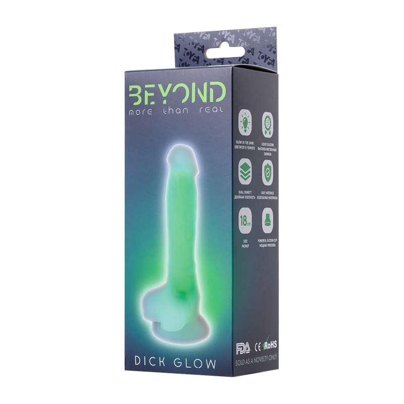 Фаллоимитатор, светящийся в темноте, Beyond by Toyfa Dick Glow, силикон, прозрачный, 18 см