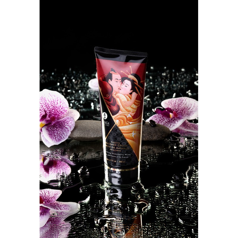 Массажный крем для тела Shunga «Игристое клубничное вино»Sparkling Strawberry Wine, съедобный, 200мл