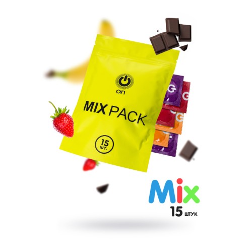 Презервативы On, mix, цветные, аромат, 18,5 см, 5,4 см, 15 шт.