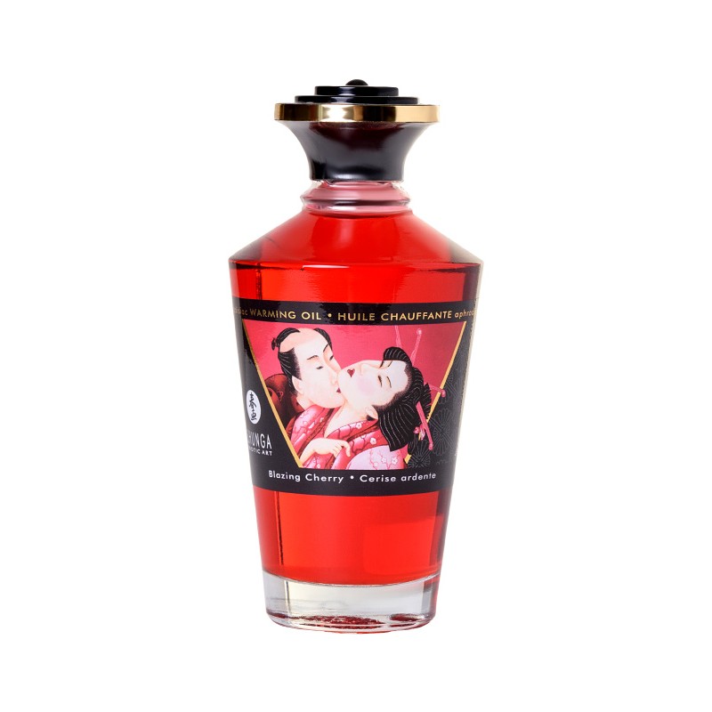 Масло массажное для тела Shunga «Пылающая вишня» (Blazing Cherry), разогревающее, 100 мл.