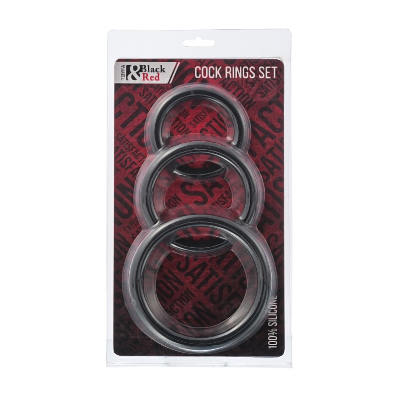 Набор эрекционных колец Black & Red by TOYFA, силикон, чёрный, Ø6/5/4 см