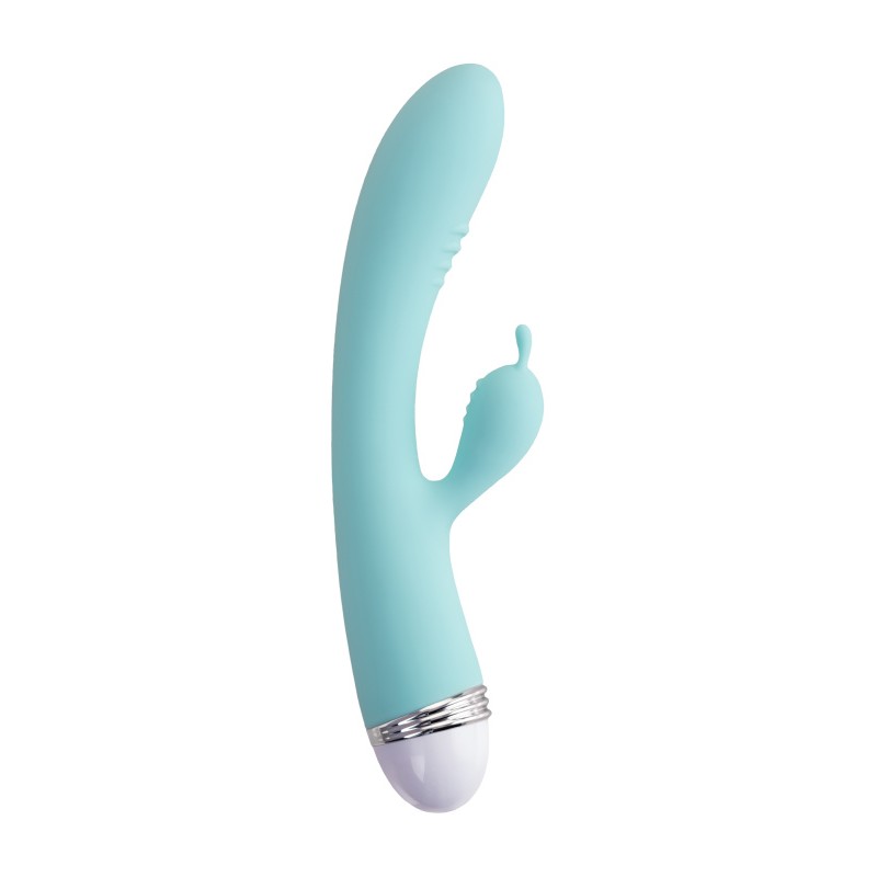 Вибратор с клиторальным стимулятором Flovetta Iris, силикон, голубой, 22 см