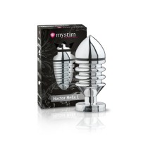 Анальная пробка Mystim Hector Helix L, электростимуляция, хирургическая сталь, серебряная, 11,5 см,