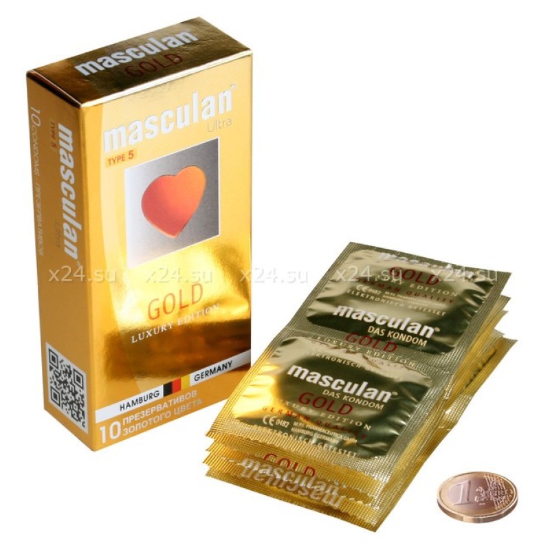 Презервативы Masculan, 5 ultra, золотые, 19 см, 5,3 см, 10 шт.