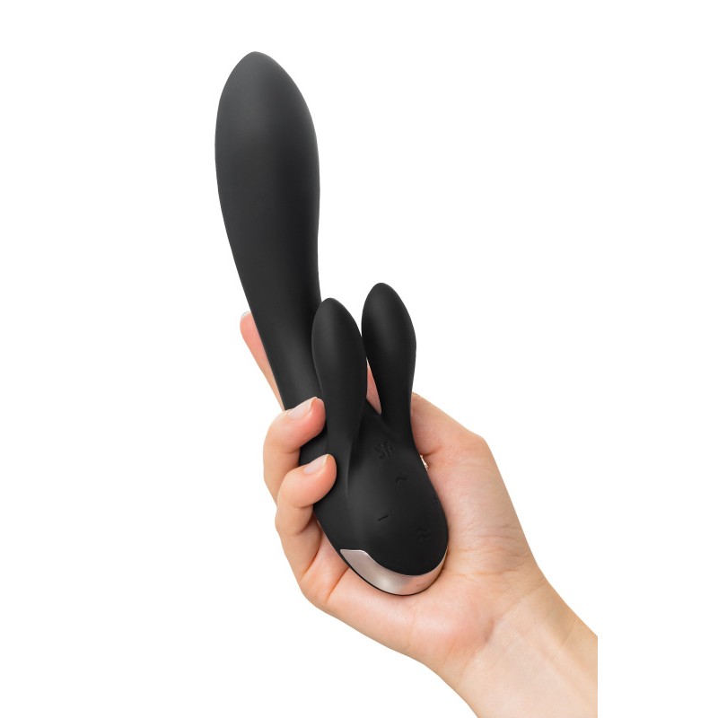 Вибратор с клиторальным стимулятором Satisfyer Double Flex Connect App, черный, силикон, 20 см