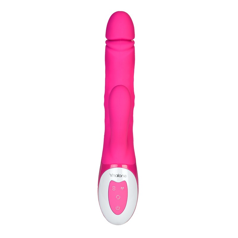 Вибратор с клиторальным стимулятором Nalone Wave, силикон, розовый, 26 см