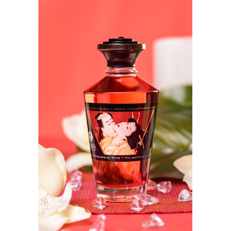 Масло массажное для тела Shunga «Клубника и шампанское»Sparkling Strawberry Wine,разогревающее,100мл