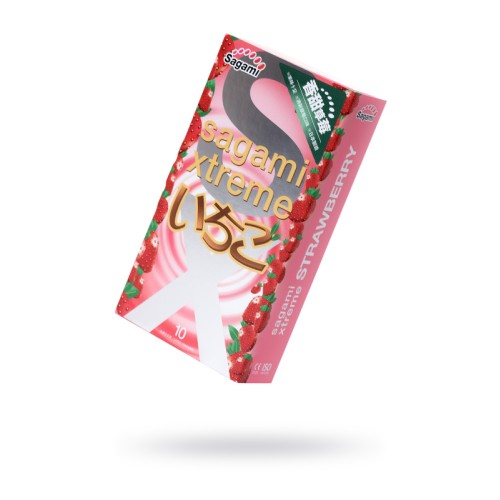 Презервативы Sagami, xtreme, strawberry, латекс, 19 см, 5,2 см, 10 шт.
