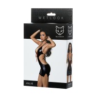 Платье Glossy JULIE из материала Wetlook с красной шнуровкой, черный, XL