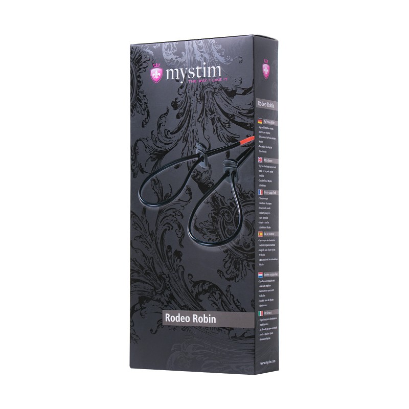 Лассо для пениса Mystim Rodeo Robin, электростимуляция, силикон, черный, 42см