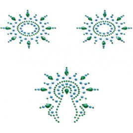 Пэстисы Breast and Pubic Jewelry зеленые и голубые Crystal Sticker