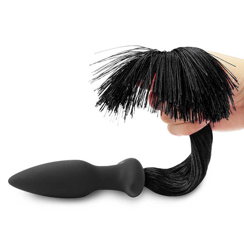 Черная анальная пробка Anal Plug with Pony Tail с черным хвостом